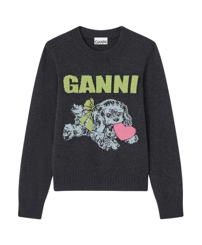 

Свитшот с графическим изображением щенка и любви Ganni, черный