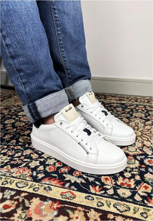 Детские кроссовки на шнуровке из кожи Drudd Italia, White/Blu