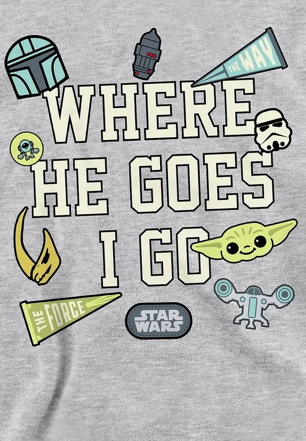 Звездные войны мандалорец грогу, куда он идет, значки, худи Star Wars, Mottled Light Grey — фото 3
