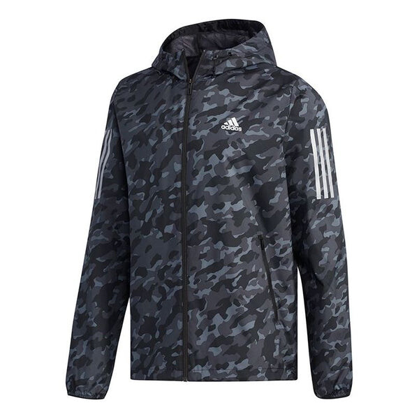 

Куртка adidas Ai Wb Camo Camouflage Windproof Casual Sports Hooded Jacket Black, черный