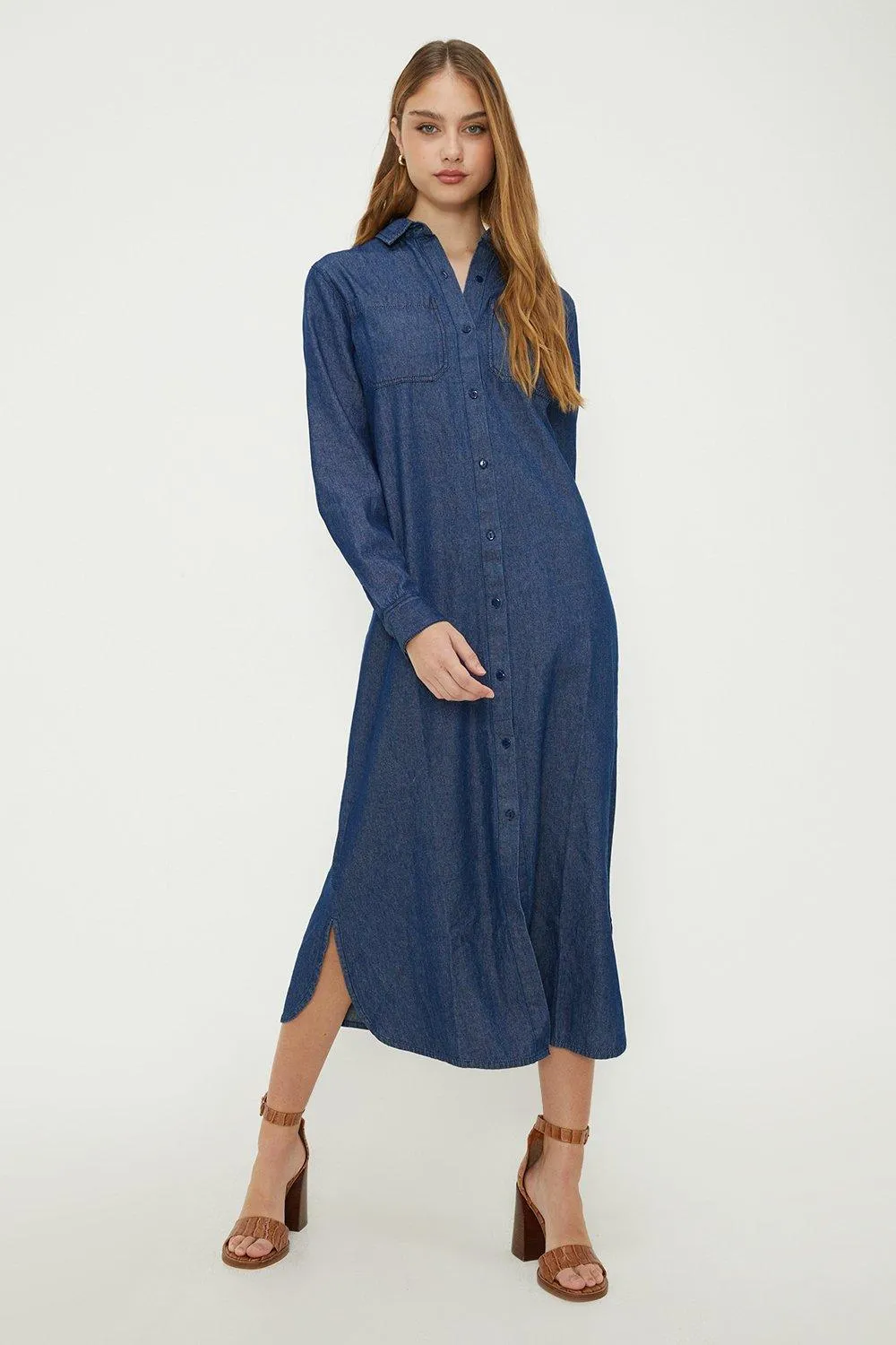 

Джинсовое платье-миди-рубашка Dorothy Perkins, синий