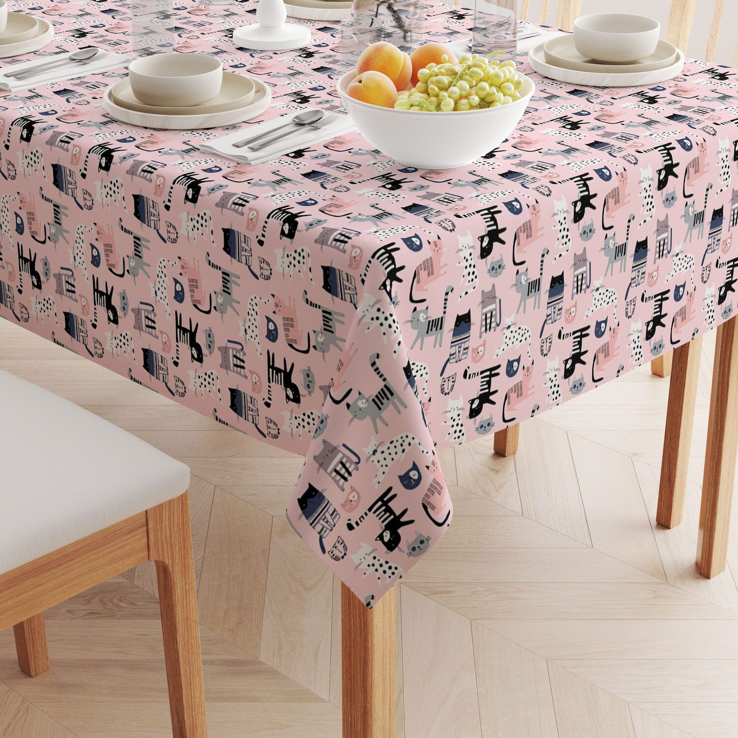 

Квадратная скатерть, 100% хлопок, 60х60 дюймов, Cartoon Cats Pink