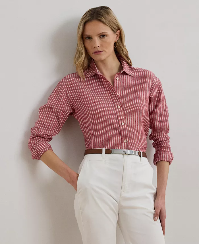 

Женская льняная рубашка свободного кроя в полоску, P/XS-3X Lauren Ralph Lauren, красный