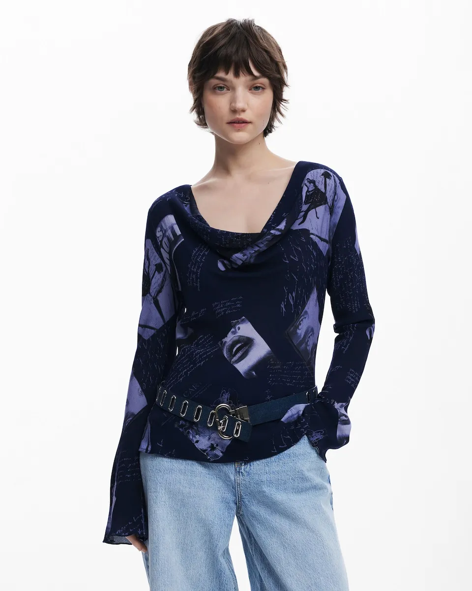 

Асимметричная женская блузка с коллажным принтом Desigual, синий