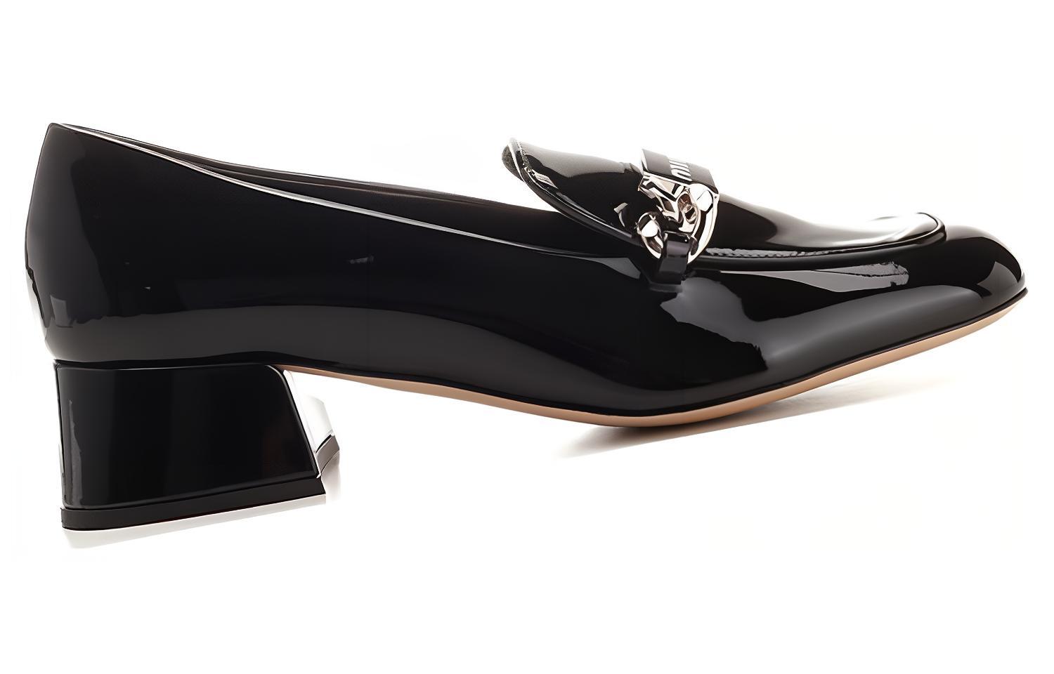Туфли на устойчивом каблуке MIU MIU черные — фото 4