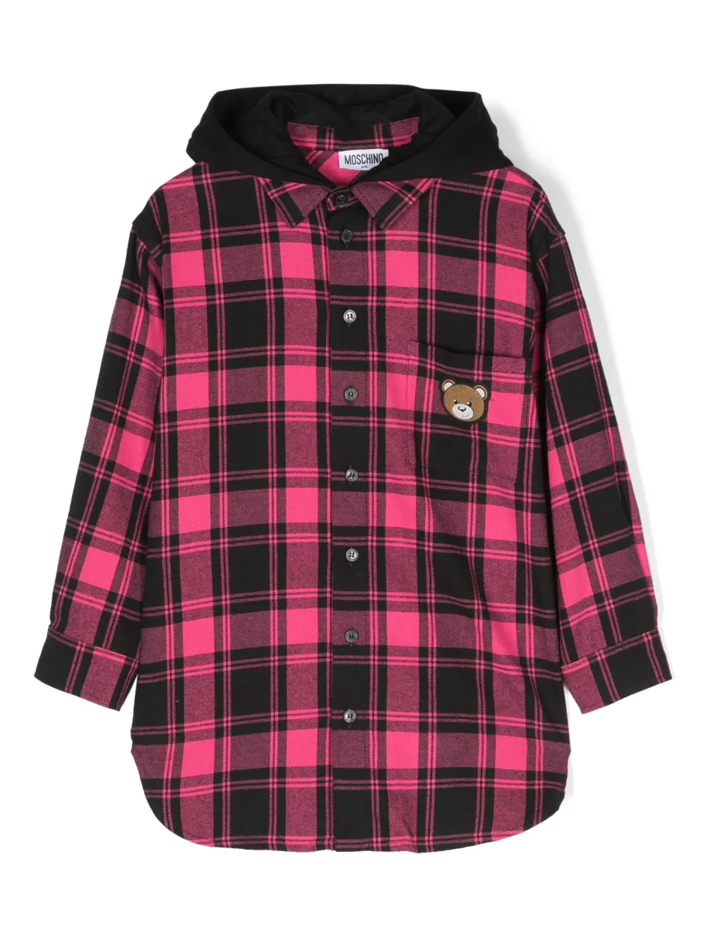 

Клетчатое платье-рубашка с капюшоном Moschino Kids, розовый