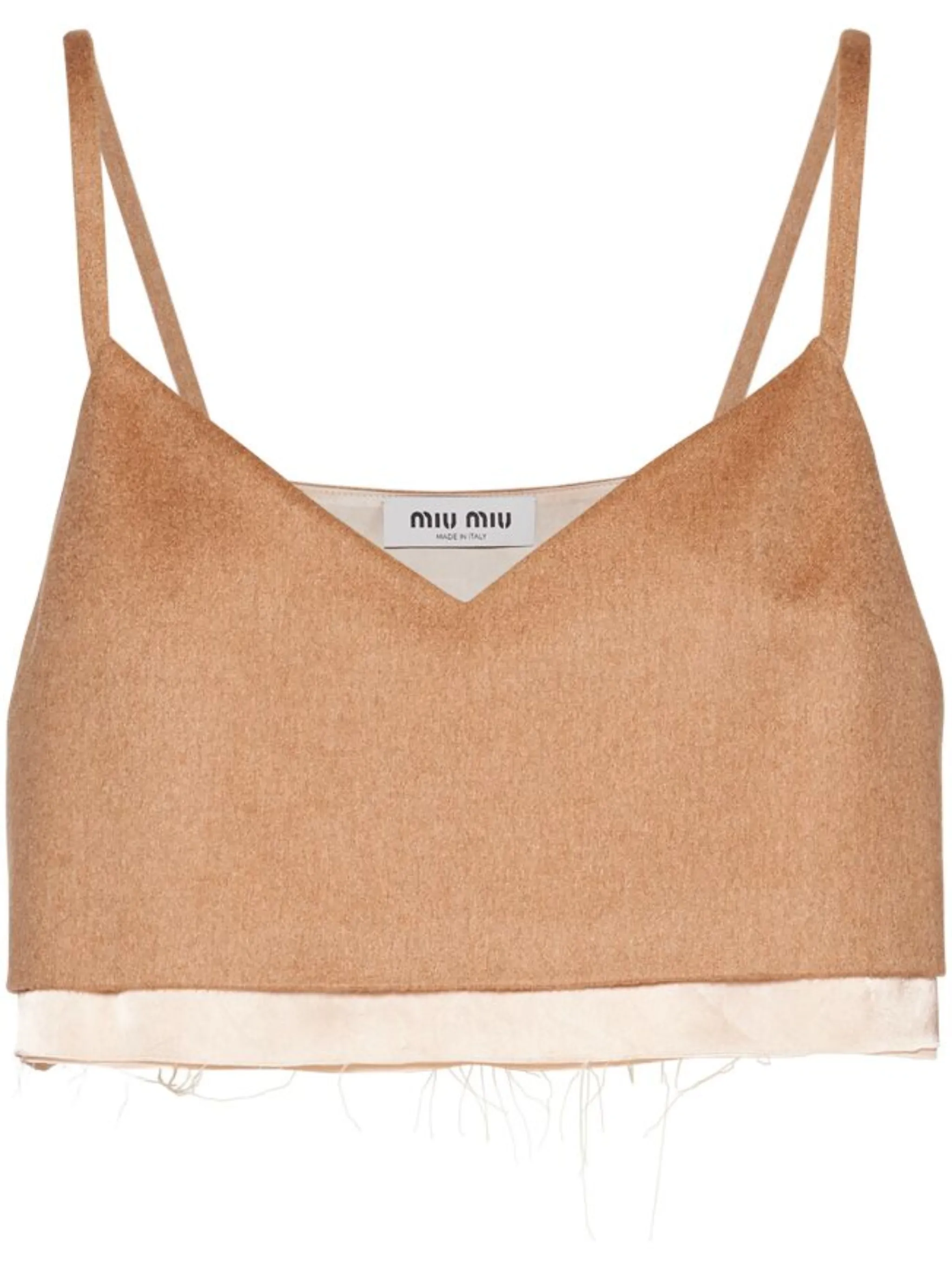 

Укороченный топ с бахромой Miu Miu, бежево-коричневый