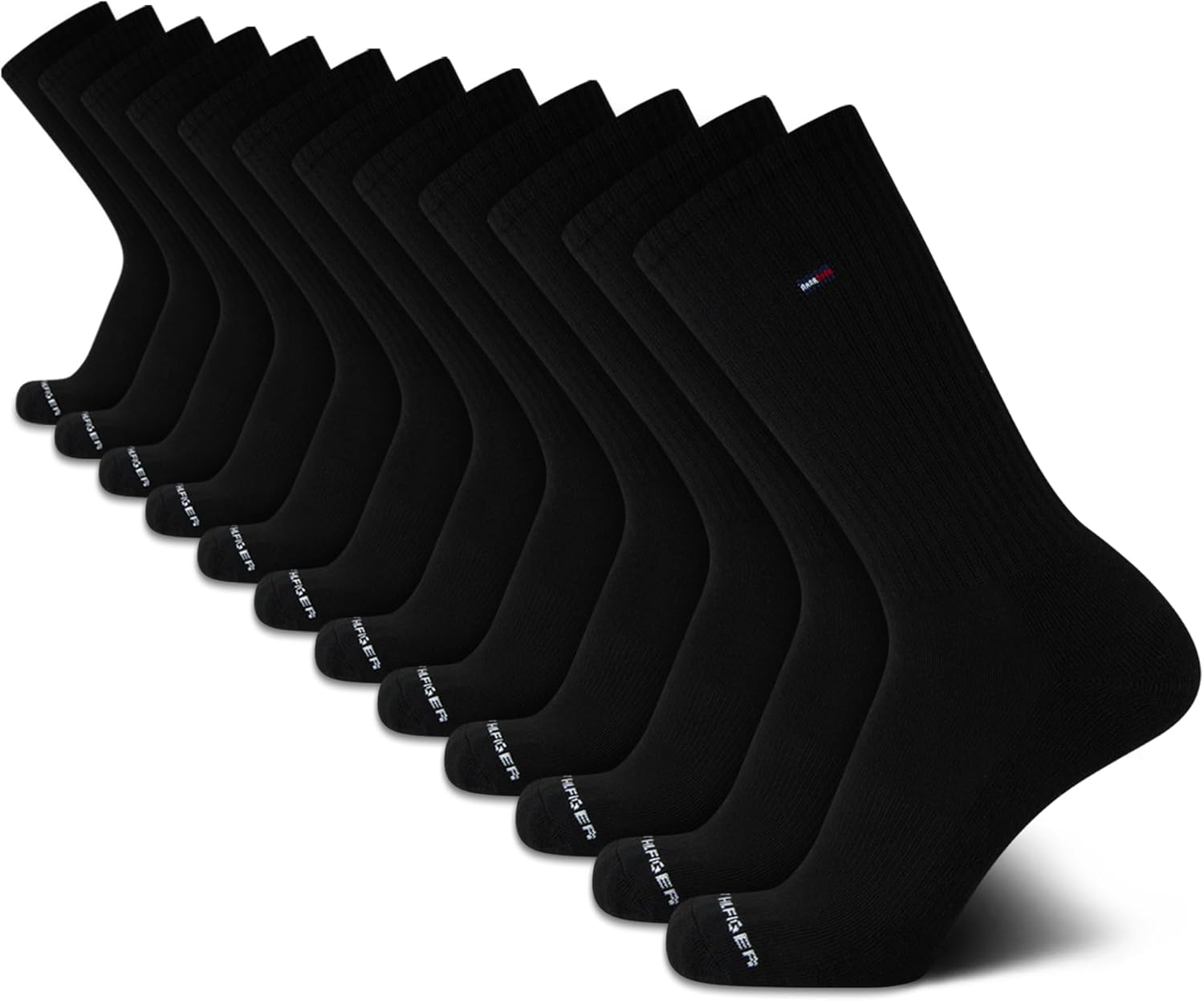 

Мужские носки Tommy Hilfiger Crew Socks - 12 пар носков из хлопковой смеси Performance Cushion Crew Socks - дышащие спортивные носки для мужчин, Pure Black