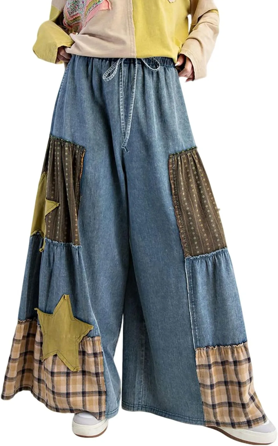 

Женские джинсы-палаццо loveimgs с эластичным поясом и шнурком