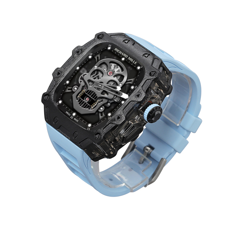 

Akkerds Часы Apple Alloy Case Material Ultra2/1 Generation, Black case with black medium frame Sky blue fluoroelastomer single-hand buckle strap