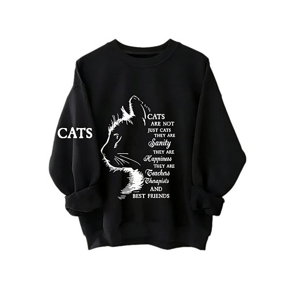 

Женский плюс свитшот с длинным рукавом и принтом кошки Yesfashion, Black Cat, Черный, Женский плюс свитшот с длинным рукавом и принтом кошки Yesfashion, Black Cat