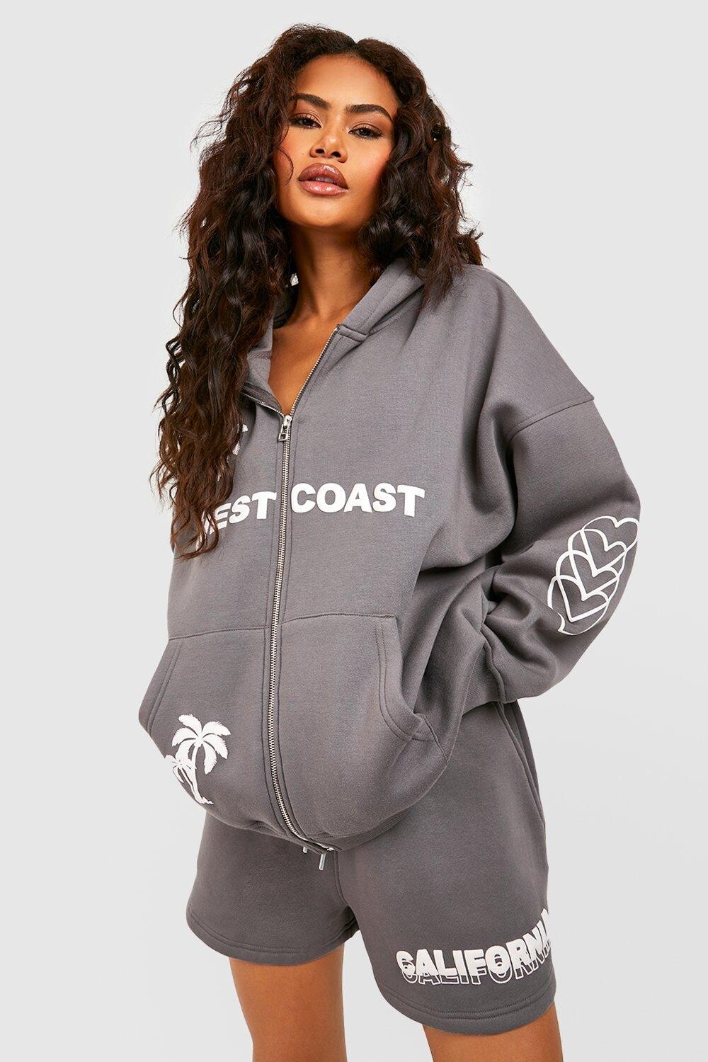 

Короткий спортивный костюм на молнии Boohoo West Coast Zip Through, угольный
