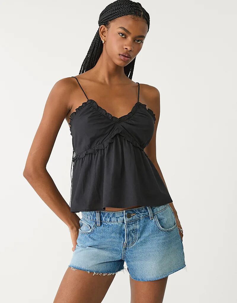 

Топ Stradivarius с завязывающимися бретелями черного цвета