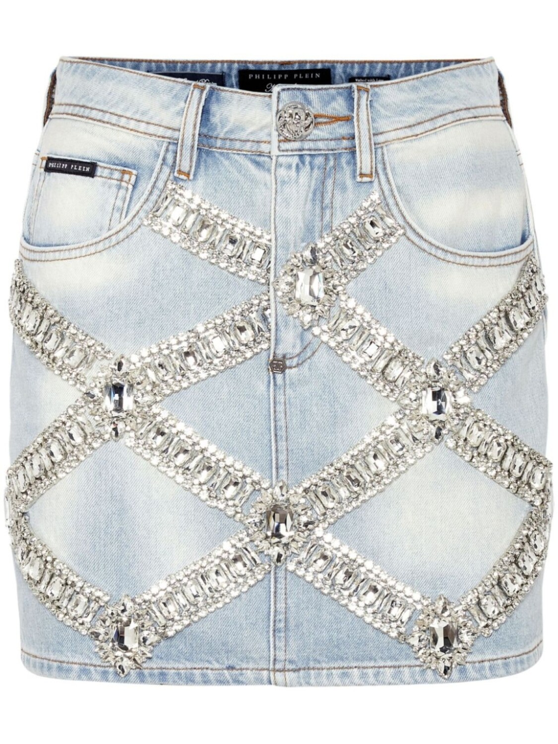 

Джинсовая мини-юбка с брошью Philipp Plein, синий