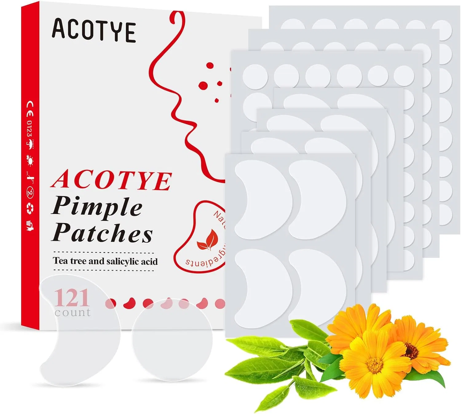Пластыри от акне Acotye с салициловой кислотой и маслом чайного дерева, 121 шт