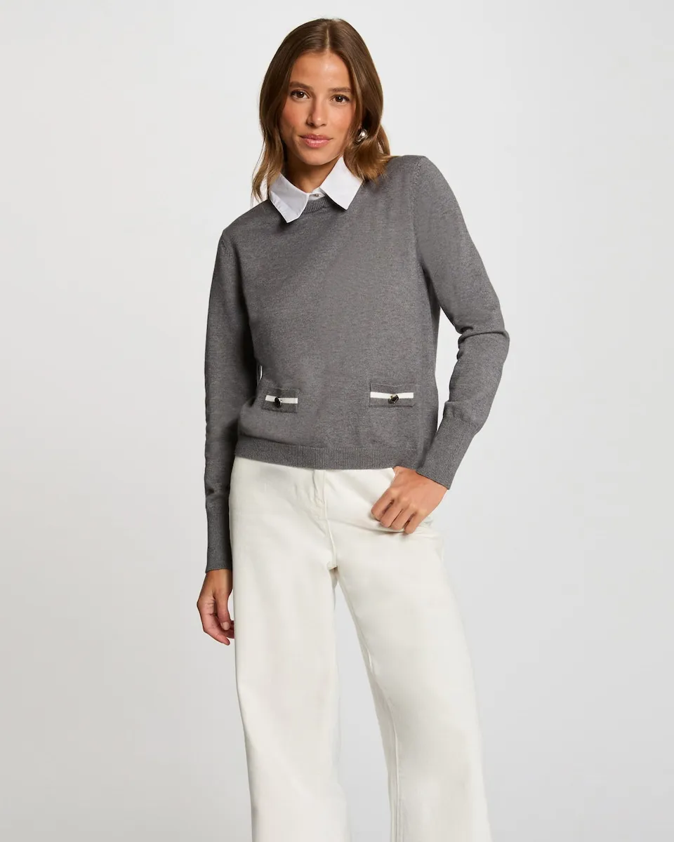 

Женский джемпер с воротником-рубашкой Morgan, серый