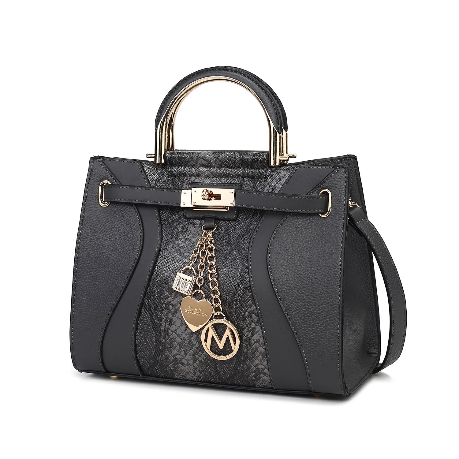 

Женская сумка-портфель из веганской кожи с тиснением под кожу змеи Cassia от Mia K MKF, Charcoal