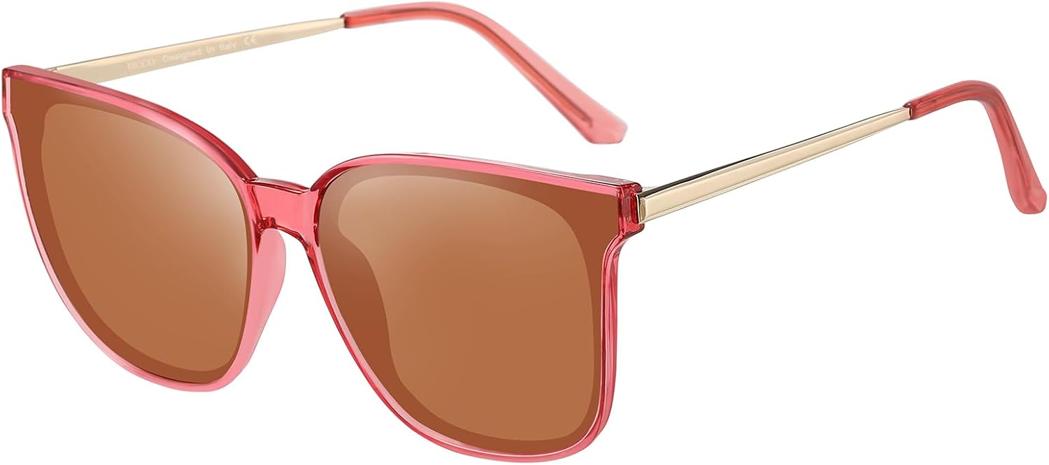 

Женские солнцезащитные очки DUCO Oversized Polarized Sunglasses Trendy Mirrored Shades Retro Round Vintage Light Weight UV400 Sun Glasses W016, 17- Transparent Pink Frame Brown Lens