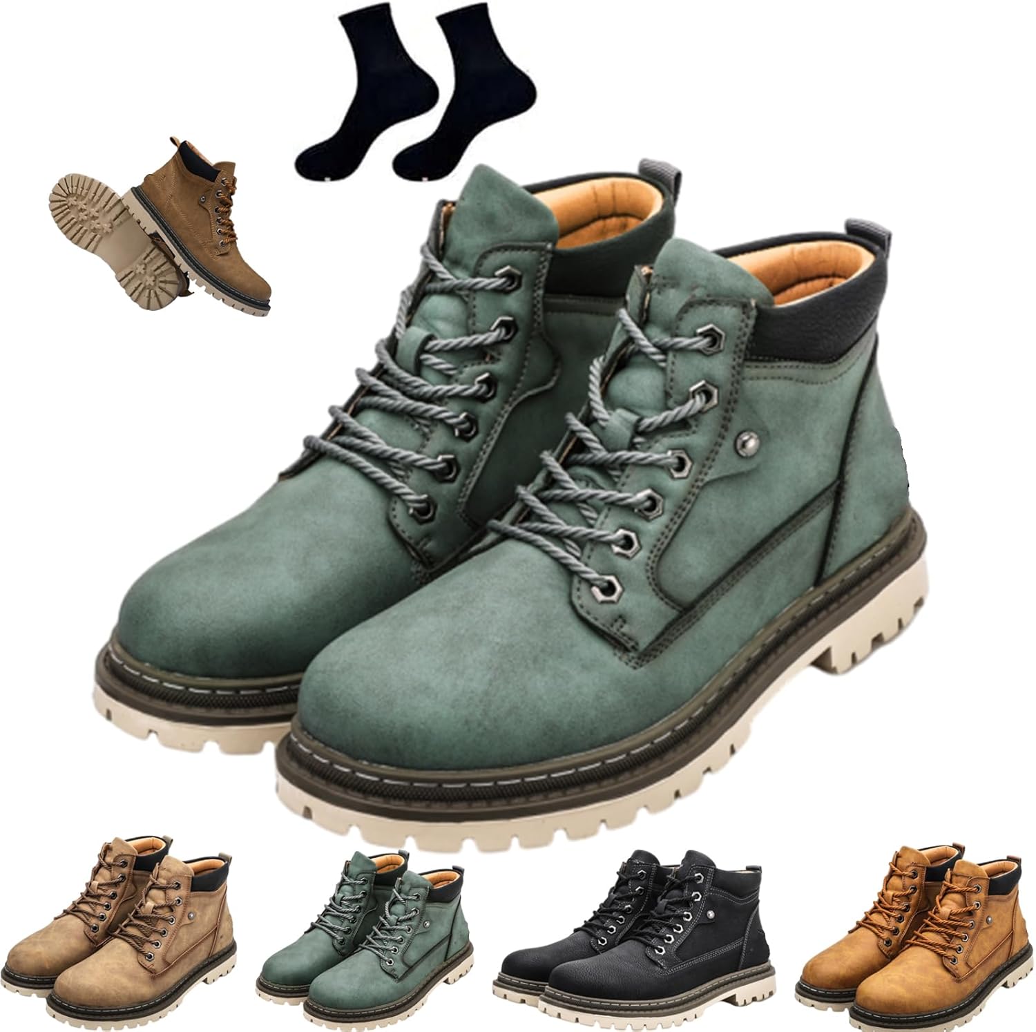 

Мужские кожаные ботинки ручной работы для вождения - противоскользящие, водонепроницаемые, огнестойкие, устойчивые к проколам - ортопедические, с широкой пальцевой частью и поддержкой свода стопы, высокие ботинки-чукка на щиколотке Ghtrhsb, зеле...