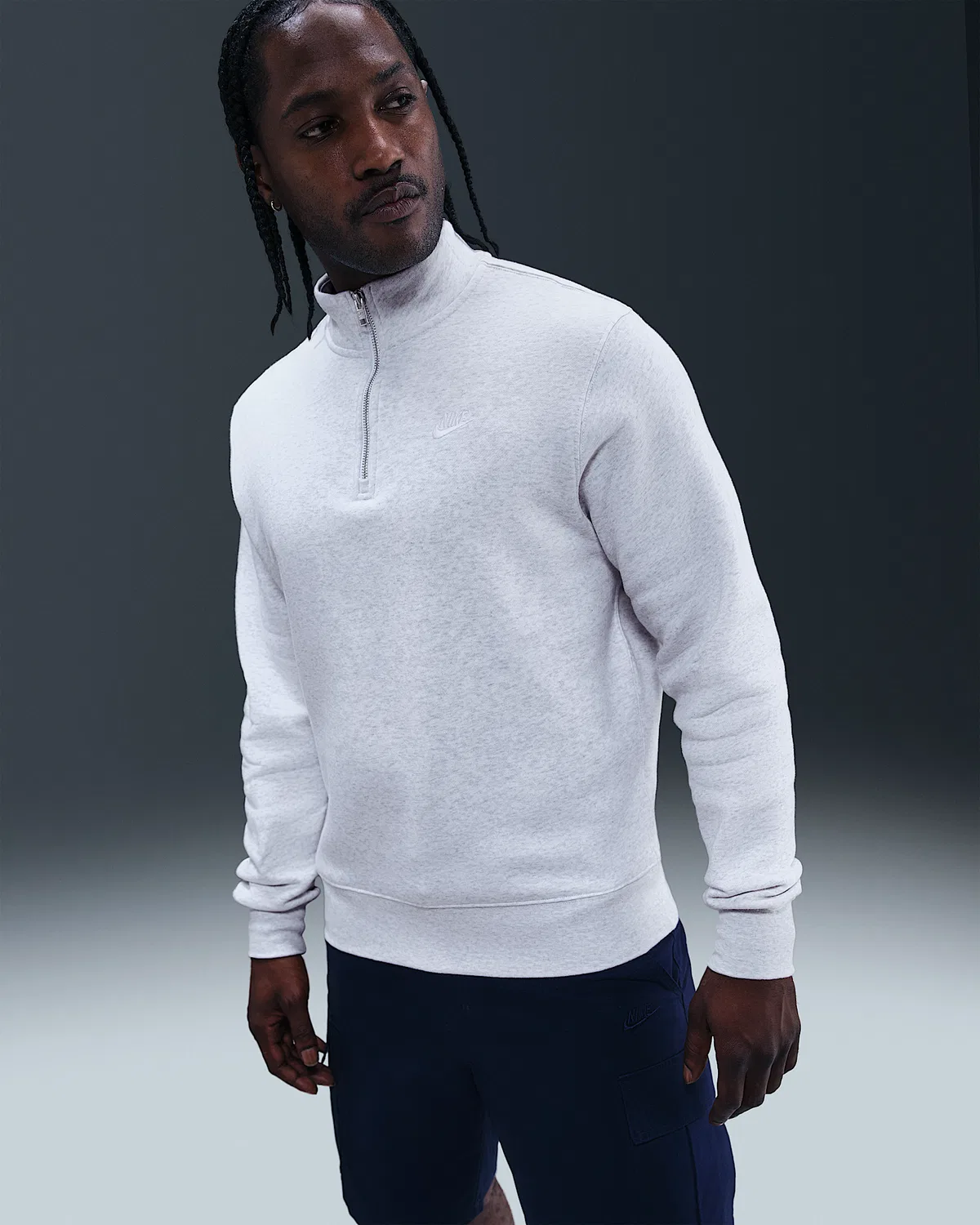 Мужская флисовая кофта Nike Sportswear Club с полузастежкой-молнией, Birch Heather/White/White