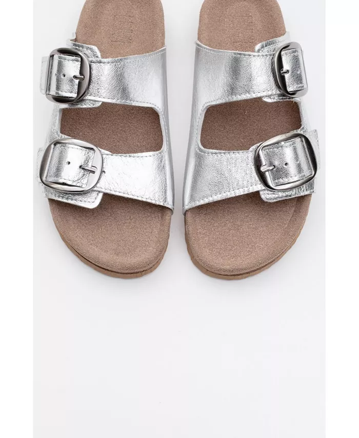 Овеста Слайды на мягкой стельке из кожи (женские) Forever & Always Shoes, серебряный — фото 3