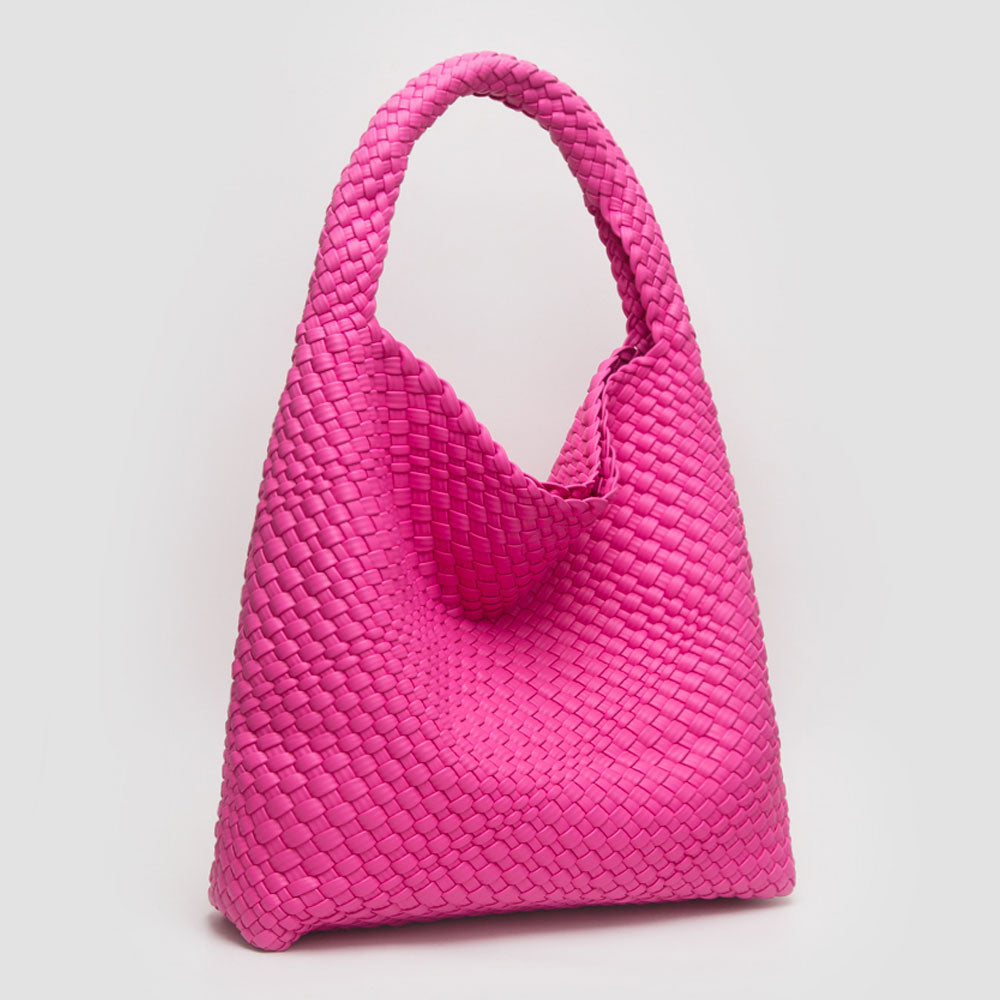 

Искусственная кожаная плетеная сумка-хобо с мешочком FASHNZFAB, фуксия