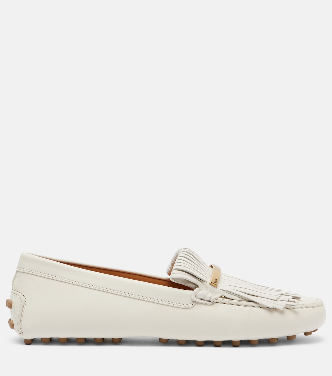 Гоммино бахромчатые кожаные мокасины для вождения Tod's, Bianco Calce — фото 4