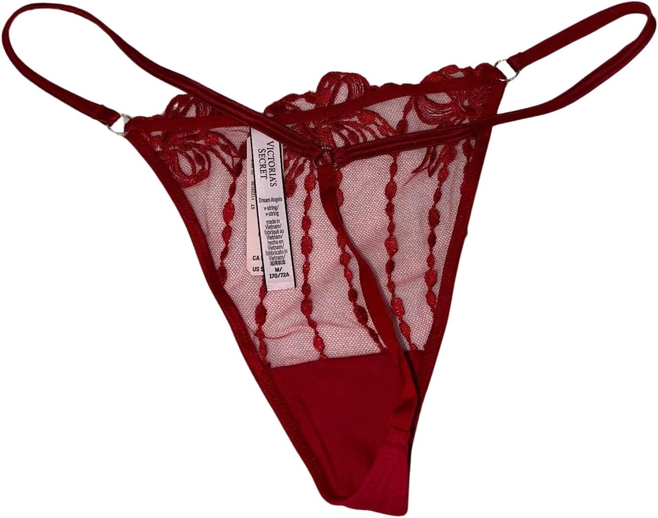 Victoria's Secret Трусики V-String с вышивкой бантиком и сеткой, цвет Red, новые, Red/Lipstick — фото 3