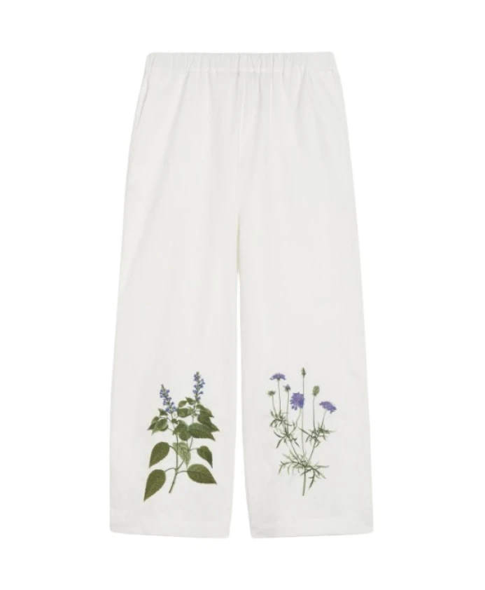 

Белые широкие пижамные штаны с цветочным принтом Weekend Max Mara, белый