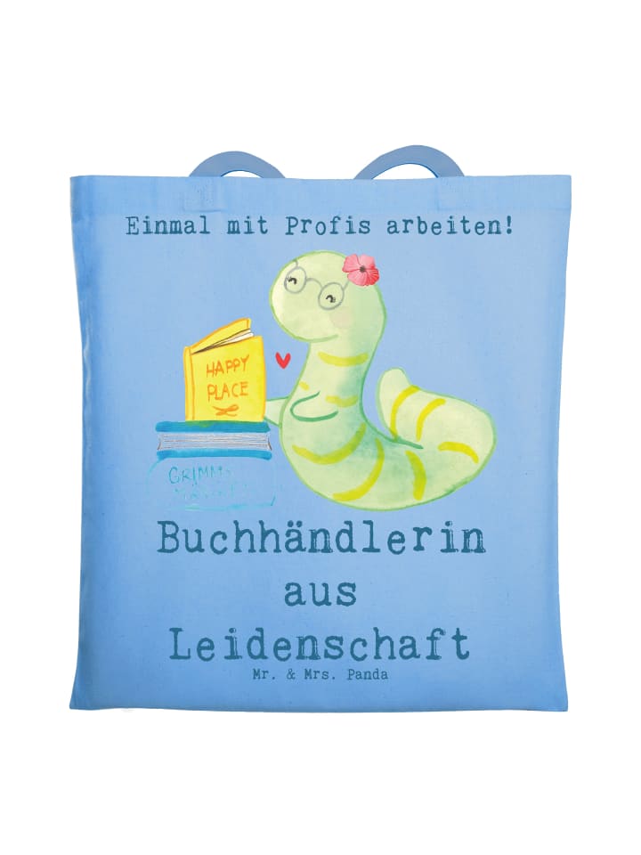 

Mr. & Mrs. Panda Сумка-шоппер "Страсть книгопродавца" с надписью небесно-голубого цвета