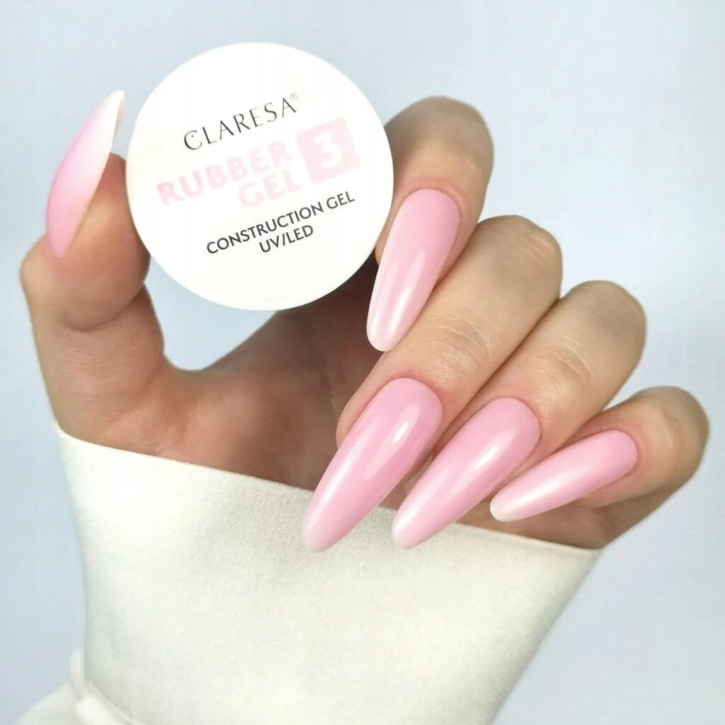 Claresa Rubber Gel 3, Наращивающий гель для наращивания ногтей, средний холодный розовый, 45г — фото 4