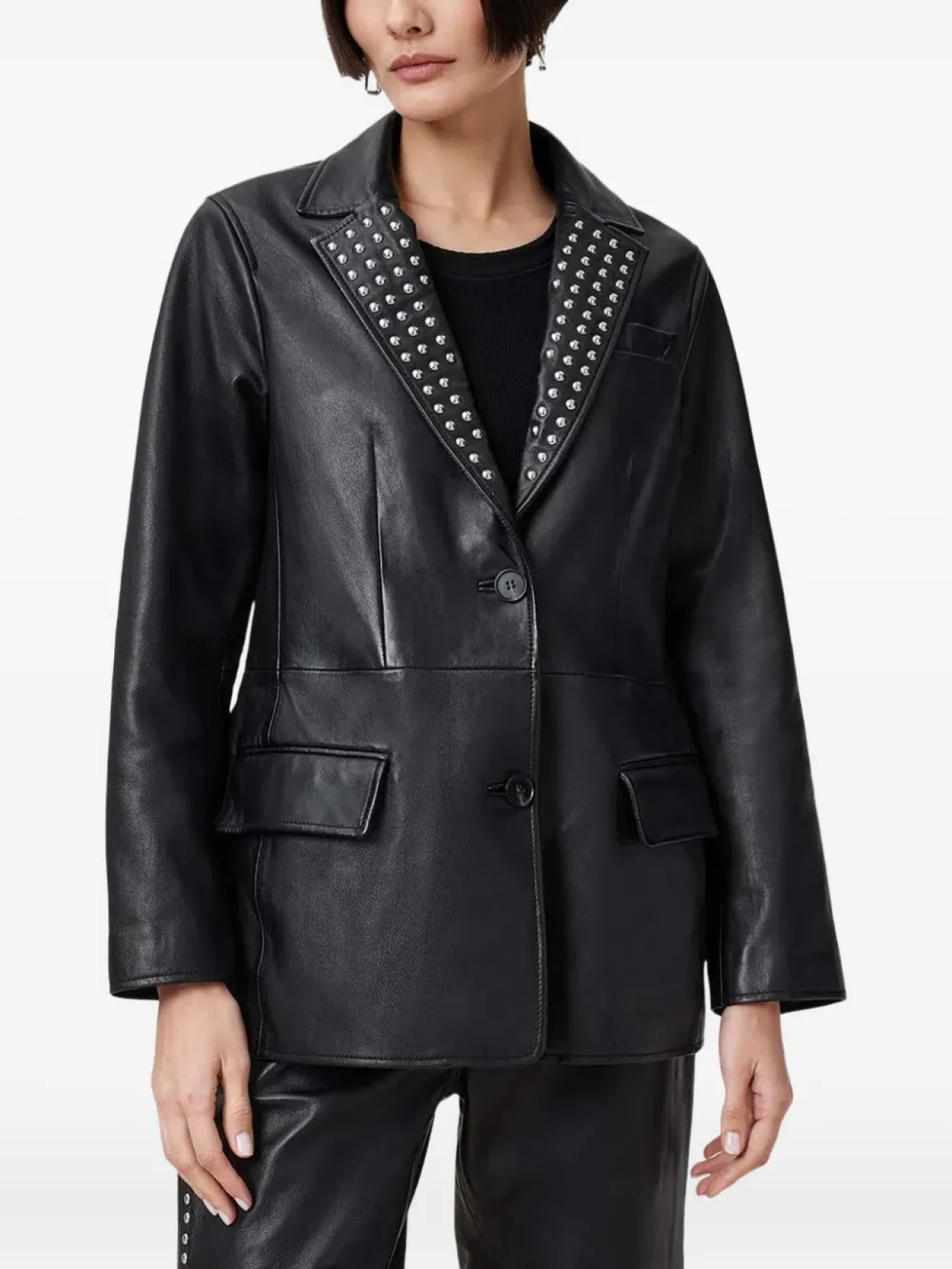 

Кожаный пиджак с заклепками AllSaints, черный