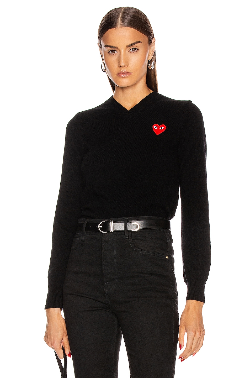 

Свитер с красной эмблемой из шерстяного джерси интарсии COMME des GARCONS PLAY, черный
