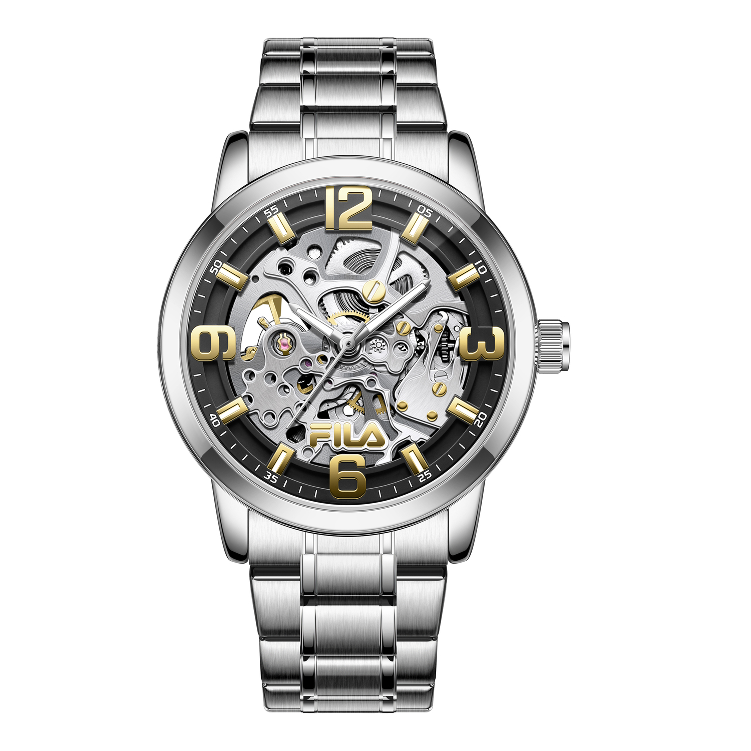 

FILA Мужские часы с механическим механизмом, стальной браслет, черный циферблат