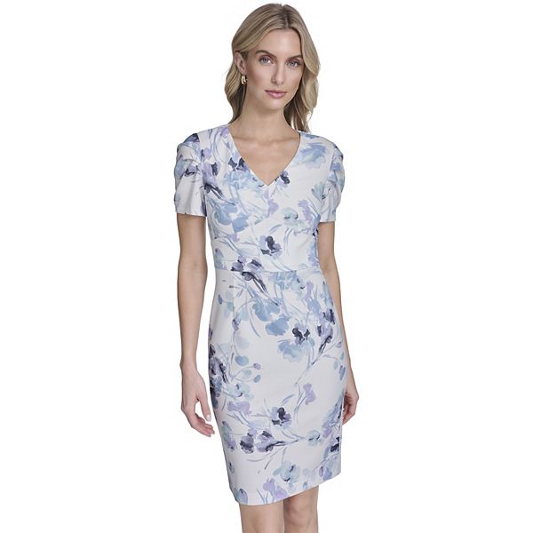 

Женское платье-футляр с плиссированными рукавами-фонариками и v-образным вырезом Andrew Marc