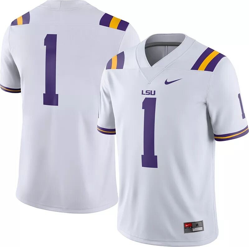 

Мужская белая майка Nike LSU Tigers #1 Dri-FIT Game Football