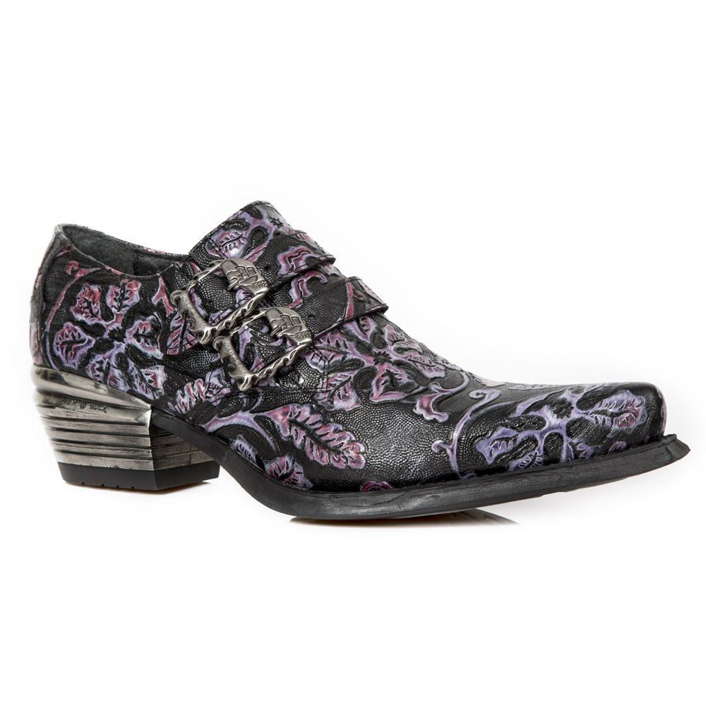 Новые ботинки New Rock Vintage Purple Floral Leather Buckle Shoes-7960-S8