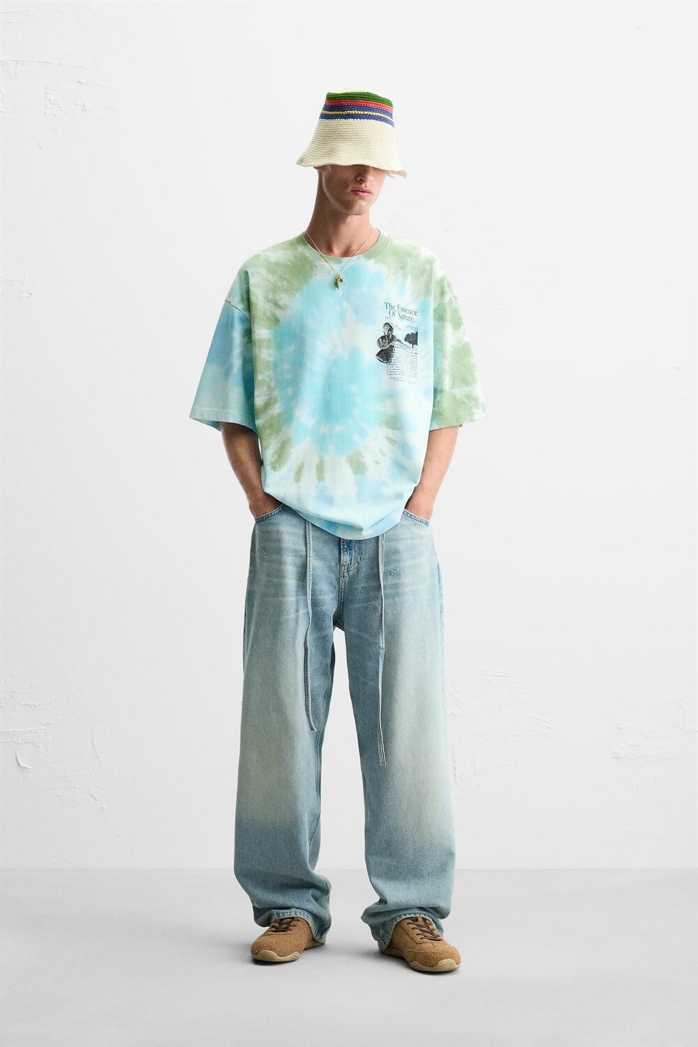 

Футболка с принтом tie-dye ZARA, тай-дай бирюзовый