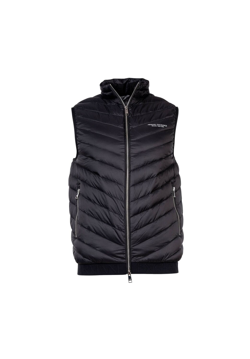 

Пуховик мужской - стеганый жилет, на молнии, без рукавов, однотонный ARMANI EXCHANGE, черный