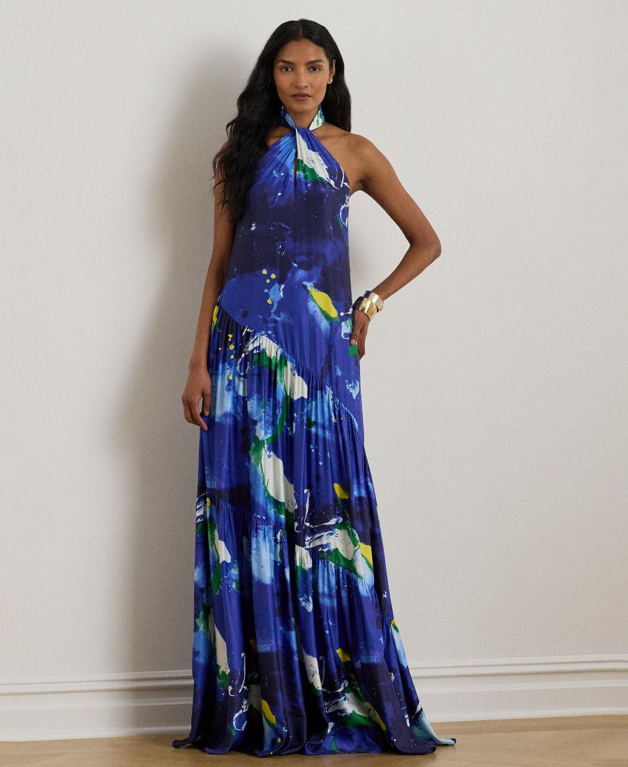 

Женское платье-халтер из шантунга с абстрактным принтом Lauren Ralph Lauren, Blue Multi
