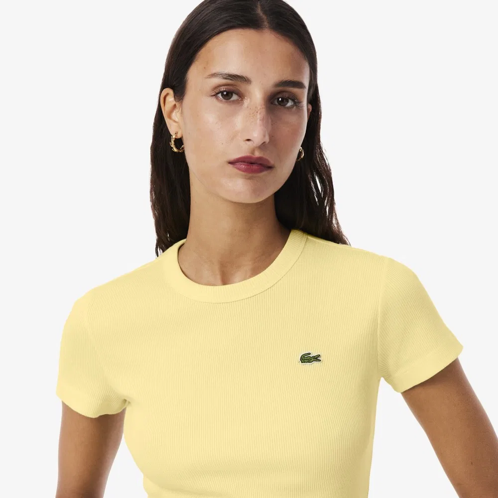 Футболка Lacoste приталенная в рубчик, светло-жёлтая — фото 2