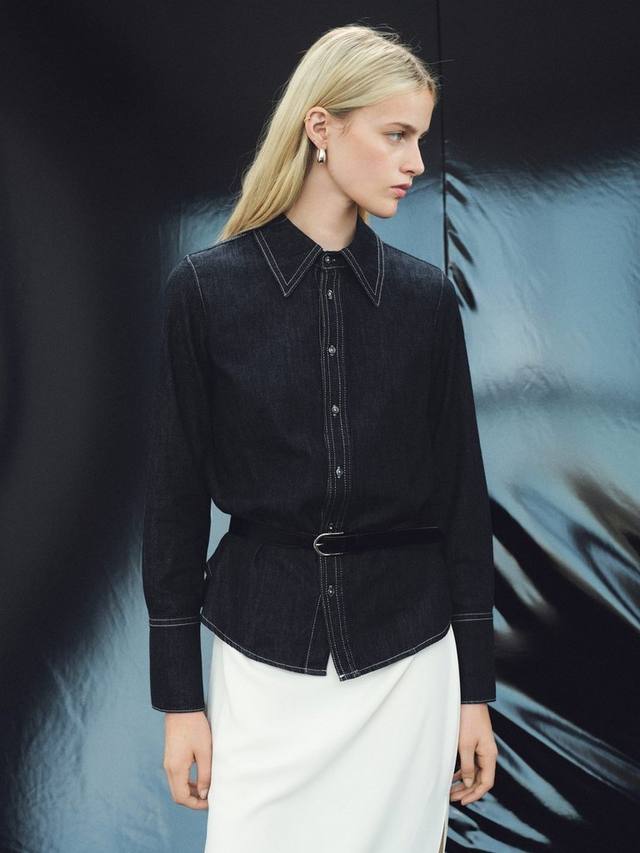 

Джинсовая рубашка Mirabel с контрастными швами Mango, Dark Blue