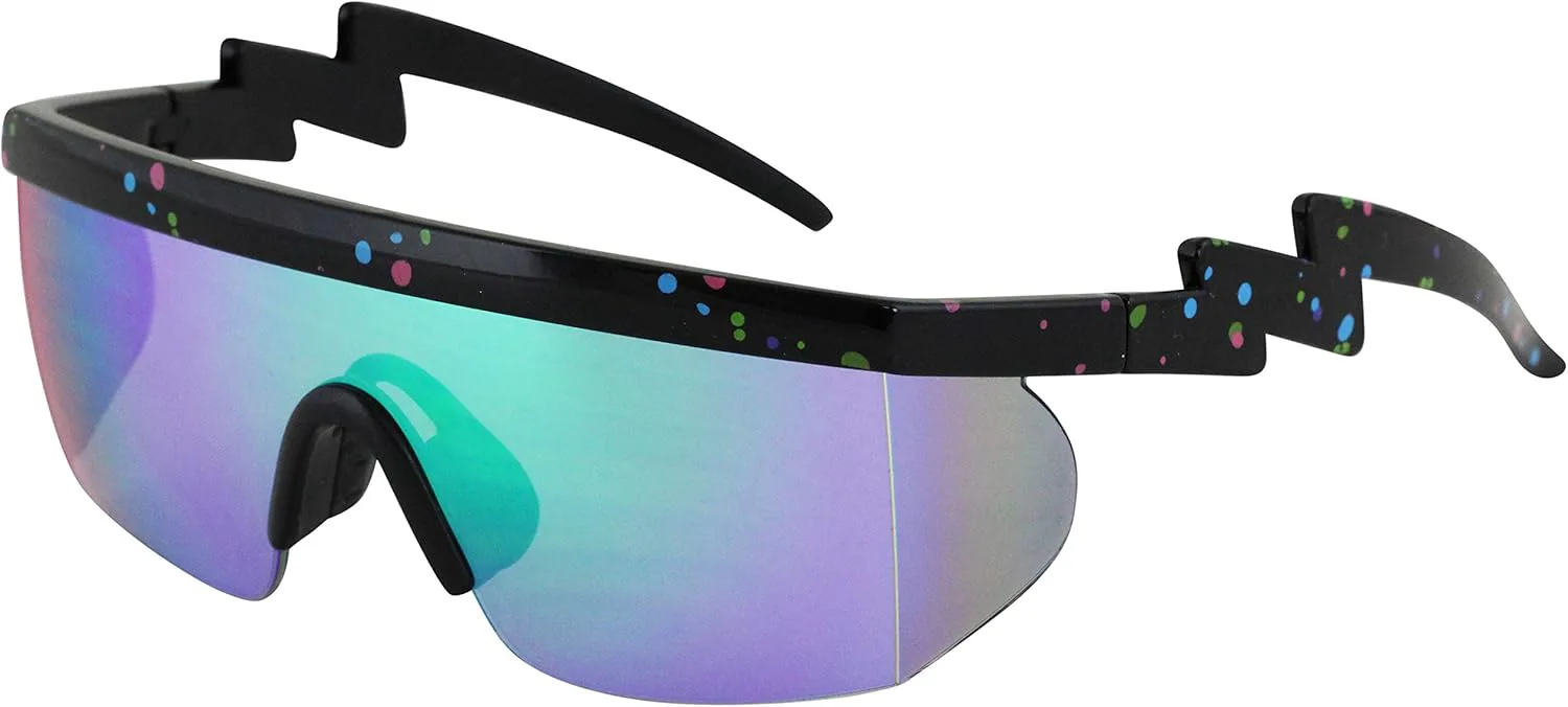 

FLAWLESS EYEWEAR Полуободковые солнцезащитные очки в стиле ретро с радужными зеркальными линзами и зигзагообразным рисунком, Green/Orange and Blackgreen/Mirror