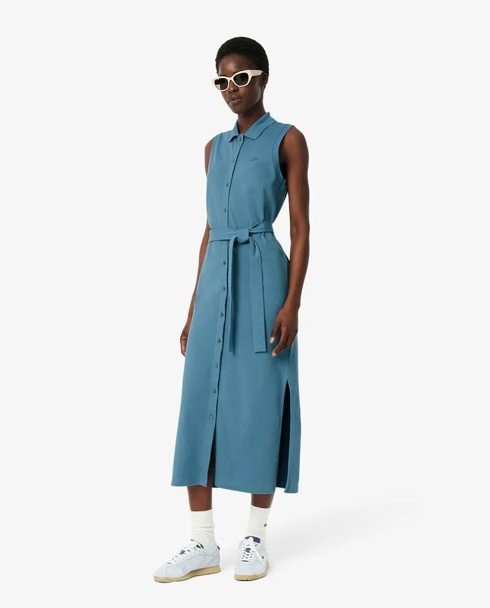 

Длинное поло-платье из эластичного пике без рукавов Lacoste, синий