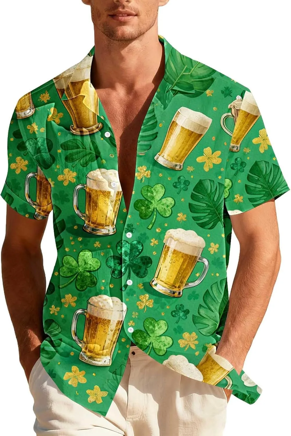 

Мужская рубашка на День Святого Патрика с принтом трилистника, короткий рукав SHOPESSA