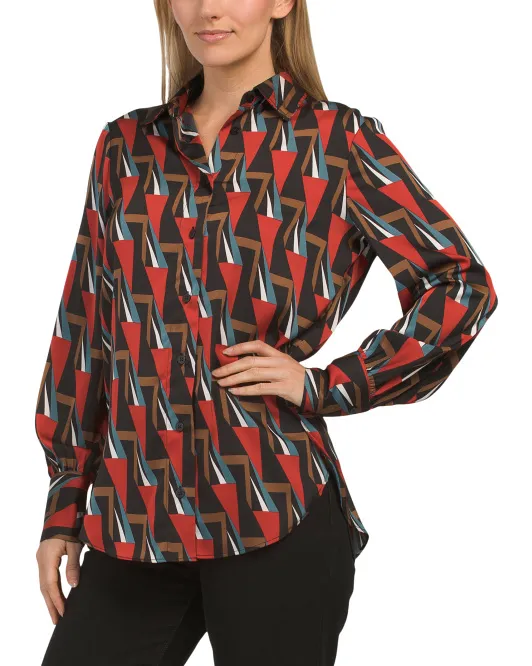 

Блузка с длинным рукавом и принтом Maison D'Amelie, синий/красный