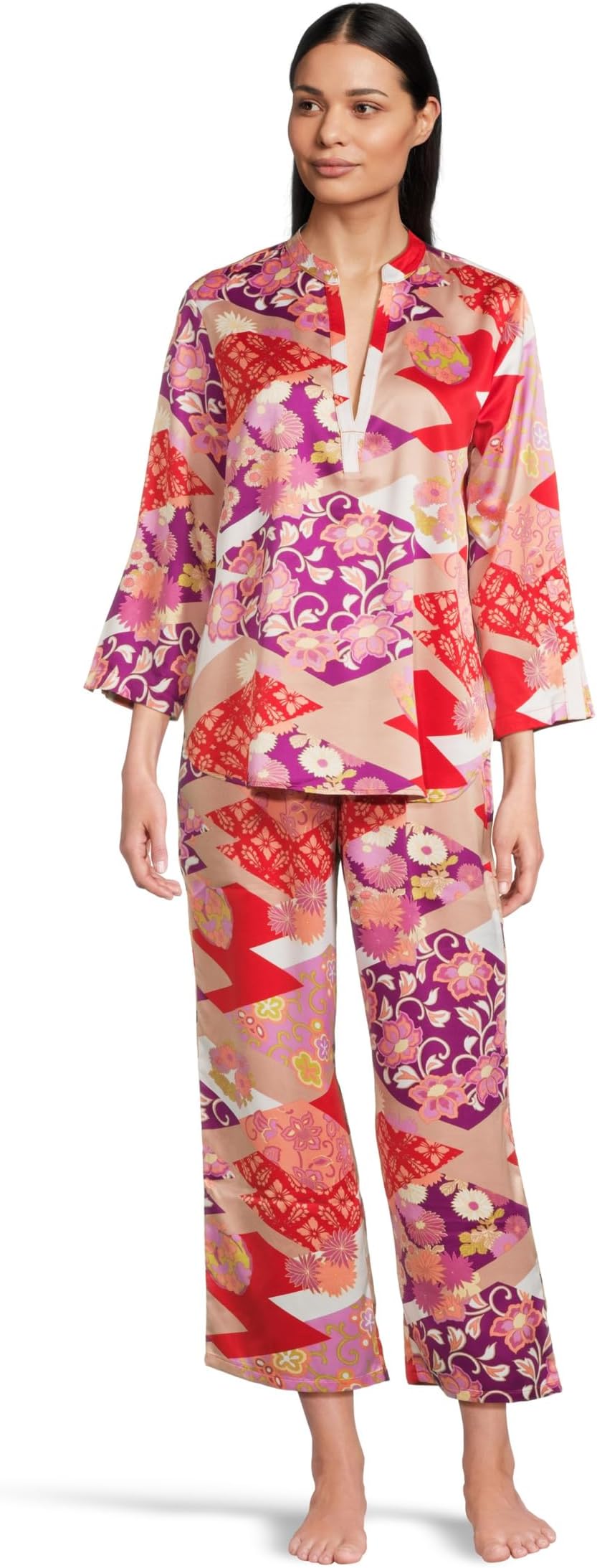 

Пижама N by Natori Deco - Satin Long Sleeve Pajama Set, оранжевый