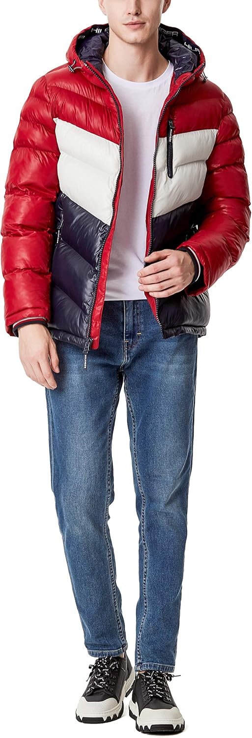 Мужская стеганая куртка Tommy Hilfiger средней толщины с капюшоном и шевронным узором, Red/Ice/Navy — фото 3