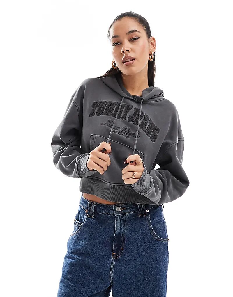 

Укороченная толстовка с логотипом серого цвета Tommy Jeans