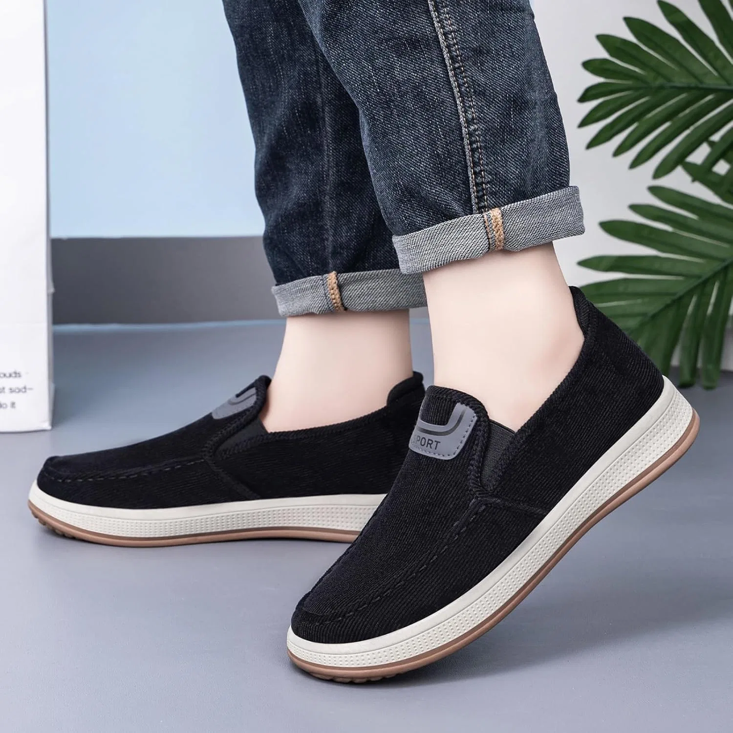 Мужские лоферы slip-on, нескользящие, черные WZNKXFC — фото 2